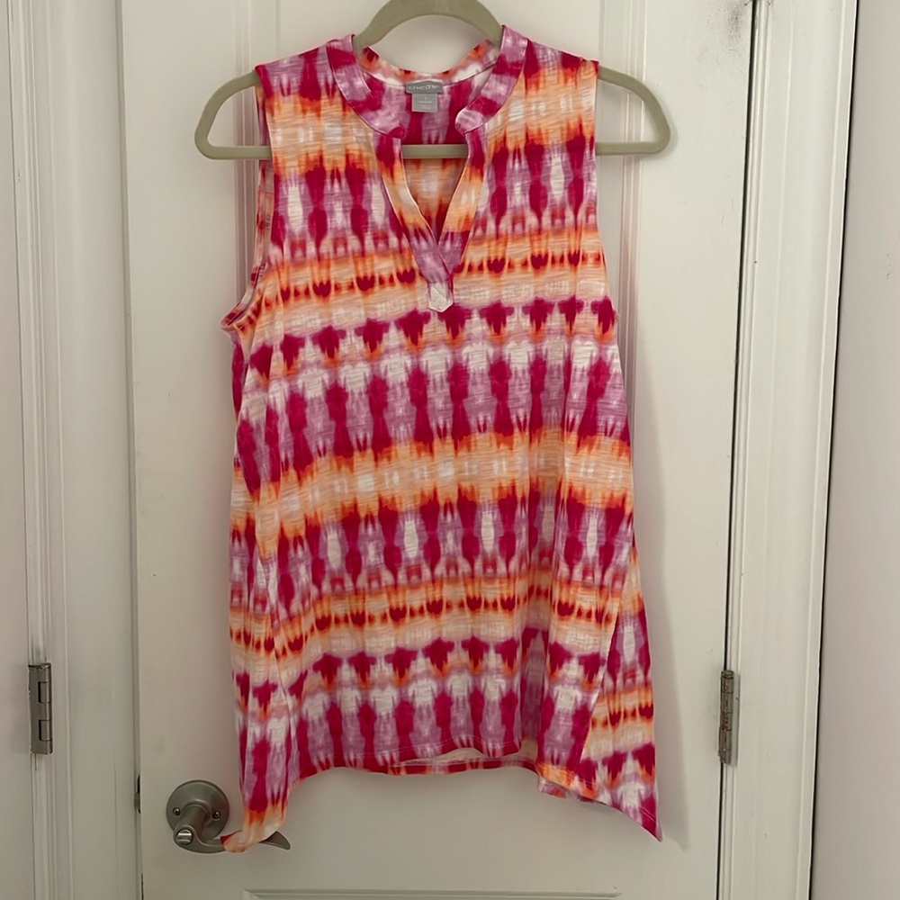 Multi colored sleeveless top-slightly longer at sides